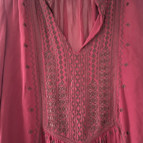 Calypso St. Barth “Zandy” Tunic Top 100% Silk Embroidered Burgundy Size Large - Picture 4 of 7